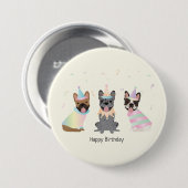 ハッピーバースデーフランスのブルドッグ 缶バッジ (正面&裏面)