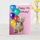 ハッピーバースデーフランスのBulldogグリーティングカード カード (黄色い花)