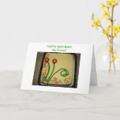 ハッピーバースデーフレンドイエローケーキ カード (黄色い花)