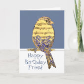 ハッピーバースデーフレンドミュージシャンおもしろいミュージックノートバード カード (正面)