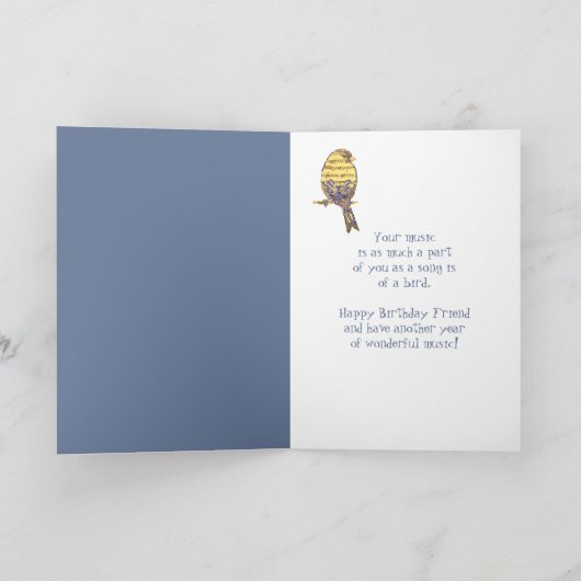 ハッピーバースデーフレンドミュージシャンおもしろいミュージックノートバード カード (内部)