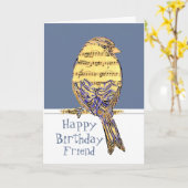 ハッピーバースデーフレンドミュージシャンおもしろいミュージックノートバード カード (黄色い花)