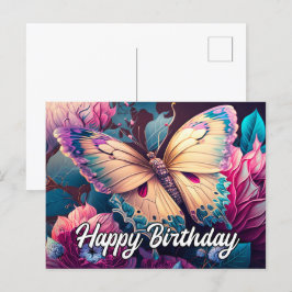 ハッピーバースデーフローティングバタフライデザイン シーズンポストカード
