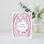 ハッピーバースデーフローラお洒落スケッチドードル ポストカード (スタンド正面)