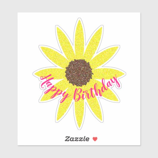 ハッピーバースデーフローラひまわり曲線文字 ユニーク シール (シート)
