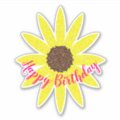 ハッピーバースデーフローラひまわり曲線文字 ユニーク シール (正面)