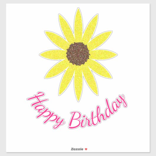 ハッピーバースデーフローラひまわり花黄色ピンク シール (シート)