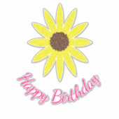 ハッピーバースデーフローラひまわり花黄色ピンク シール (正面)