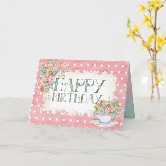 ハッピーバースデーフローラティーウォーターカラーヴィンテージカード カード (黄色い花)