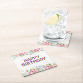 ハッピーバースデーフローラデザイン スクエアペーパーコースター (インサイチュ)
