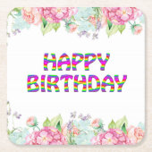 ハッピーバースデーフローラデザイン スクエアペーパーコースター (正面)