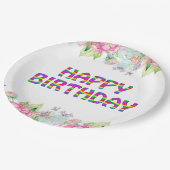 ハッピーバースデーフローラデザイン ペーパープレート (アングル)