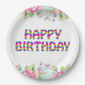 ハッピーバースデーフローラデザイン ペーパープレート (正面)