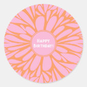 ハッピーバースデーフローラバーストパステルオレンジピンク ラウンドシール (正面)