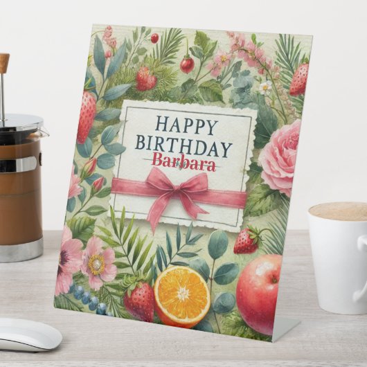 ハッピーバースデーフローラパーソナライズされた台座標識 台座サイン (インサイチュ)