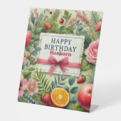 ハッピーバースデーフローラパーソナライズされた台座標識 台座サイン (正面)