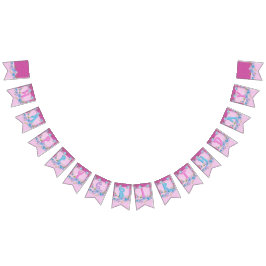 ハッピーバースデーフローラピンクパープル水玉模様パーティー バンティングフラッグ