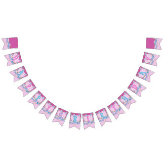 ハッピーバースデーフローラピンクパープル水玉模様パーティー バンティングフラッグ