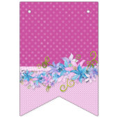 ハッピーバースデーフローラピンクパープル水玉模様パーティー バンティングフラッグ (第1の旗)