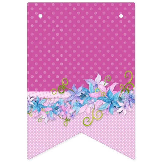 ハッピーバースデーフローラピンクパープル水玉模様パーティー バンティングフラッグ (第1の旗)