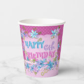 ハッピーバースデーフローラピンクパープル水玉模様 紙コップ (正面)