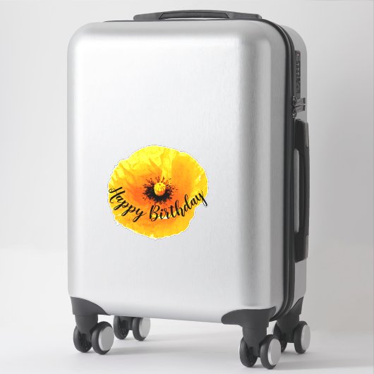 ハッピーバースデーフローラポピーフラワーゴールデンイエロー シール (スーツケース)