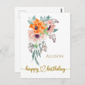 ハッピーバースデーフローラ水彩はがき ポストカード (正面/裏面)