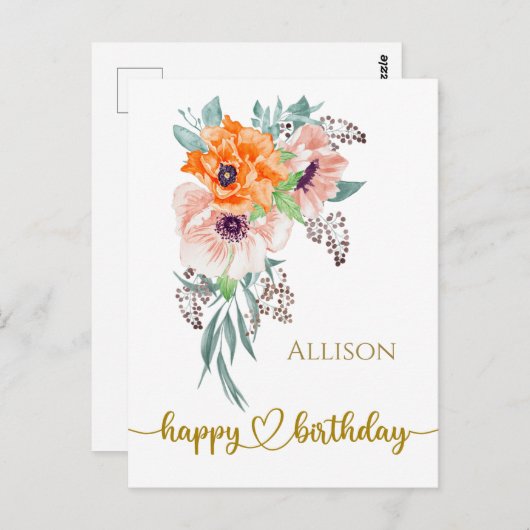 ハッピーバースデーフローラ水彩はがき ポストカード (正面/裏面)