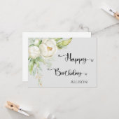 ハッピーバースデーフローラ水彩グリーングレー カード (正面/裏面インサイチュ)