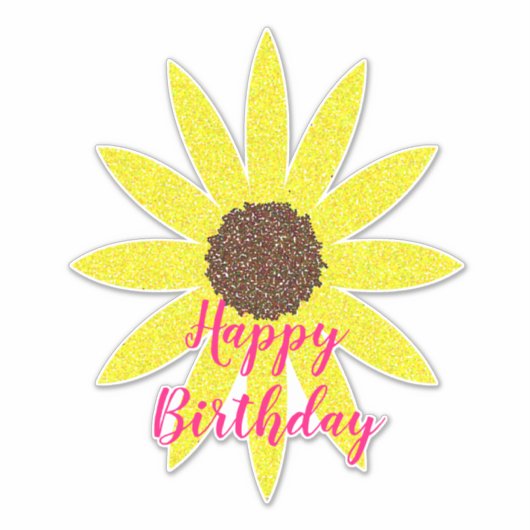 ハッピーバースデーフローラ花黄色ひまわりピンク シール (正面)
