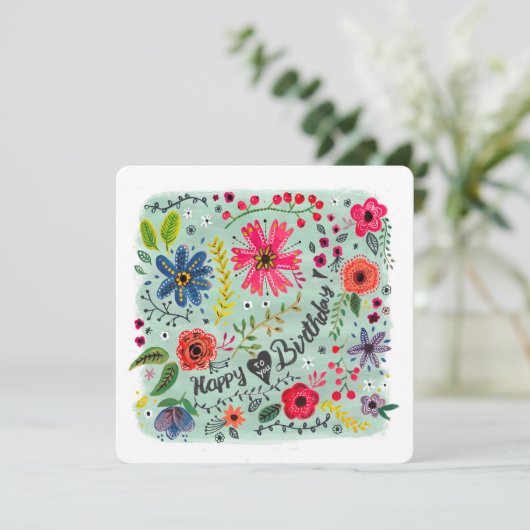 ハッピーバースデーフローラ花 |グリーティングカード カード (スタンド正面)