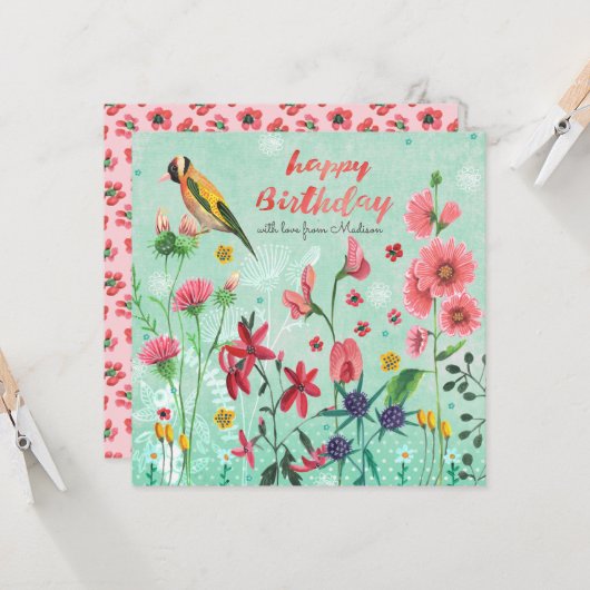 ハッピーバースデーフローラ花 |グリーティングカード カード (正面/裏面インサイチュ)