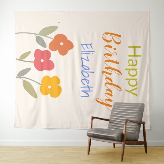 ハッピーバースデーフローラ開花名前をカスタムする タペストリー (インサイチュ(横))