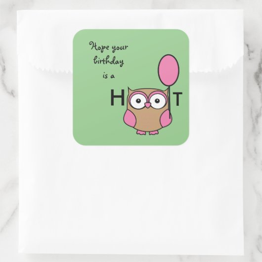 ハッピーバースデーフーフクロウピンク&タン スクエアシール (バッグ)