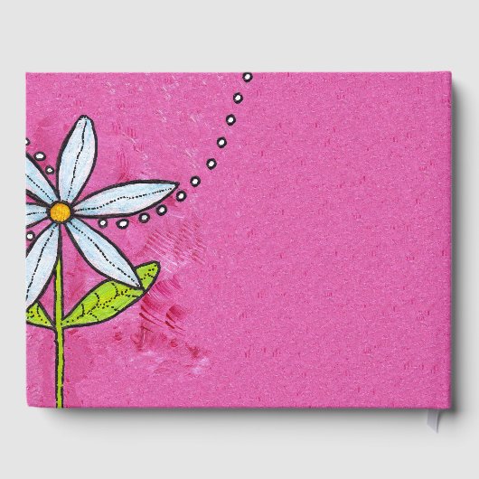 ハッピーバースデーブライトピンクはっきりしたホワイトデイジー ゲストブック (裏面)