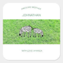 ハッピーバースデーブラザーかわいいハッピーシマウマ スクエアシール
