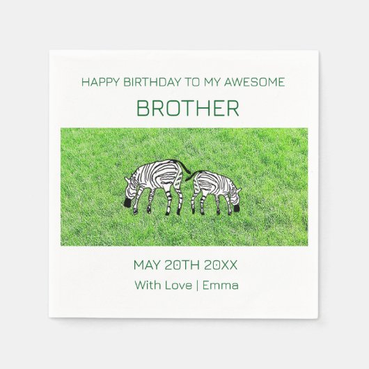 ハッピーバースデーブラザーかわいいハッピーシマウマ スタンダードカクテルナプキン (正面)