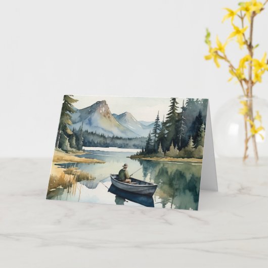 ハッピーバースデーブラザー魚釣りオンレイクインボート カード (黄色い花)