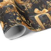 ハッピーバースデーブラックと金ゴールド任意の年齢 ラッピングペーパー (ロールコーナー)