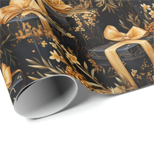 ハッピーバースデーブラックと金ゴールド任意の年齢 ラッピングペーパー (ロールコーナー)