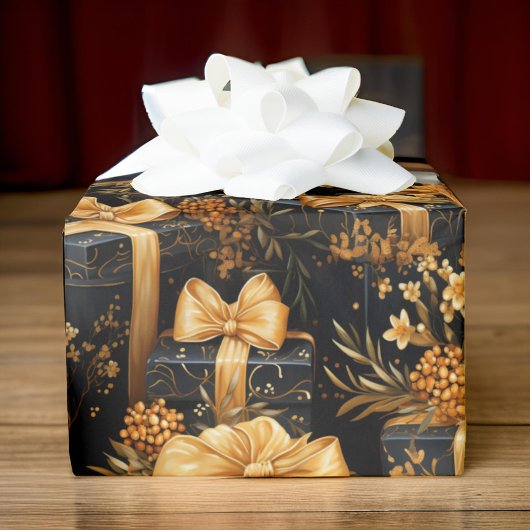 ハッピーバースデーブラックと金ゴールド任意の年齢 ラッピングペーパー