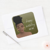 ハッピーバースデーブラックウーマン金ゴールドシェーディングオリーブグリーン スクエアシール (封筒)