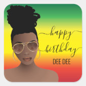 ハッピーバースデーブラックウーマン金ゴールドシェードラスタ スクエアシール (正面)