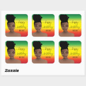 ハッピーバースデーブラックウーマン金ゴールドシェードラスタ スクエアシール (シート)