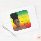 ハッピーバースデーブラックウーマン金ゴールドシェードラスタ スクエアシール (封筒)