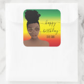 ハッピーバースデーブラックウーマン金ゴールドシェードラスタ スクエアシール (バッグ)