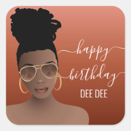 ハッピーバースデーブラックウーマン金ゴールドシェード銅 スクエアシール