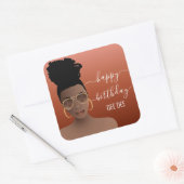 ハッピーバースデーブラックウーマン金ゴールドシェード銅 スクエアシール (封筒)