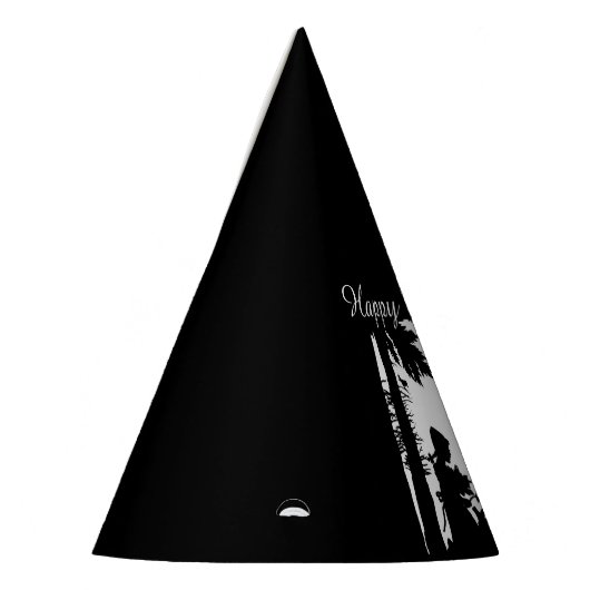 ハッピーバースデーブラックオンホワイトレッドライディングフードウルフ パーティーハット (左)