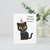ハッピーバースデーブラックキャットとパーティー帽子 ポストカード (スタンド正面)